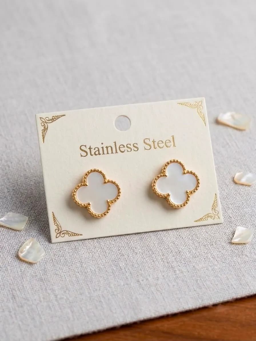 Elegant Four-Leaf Clover Stud Earrings