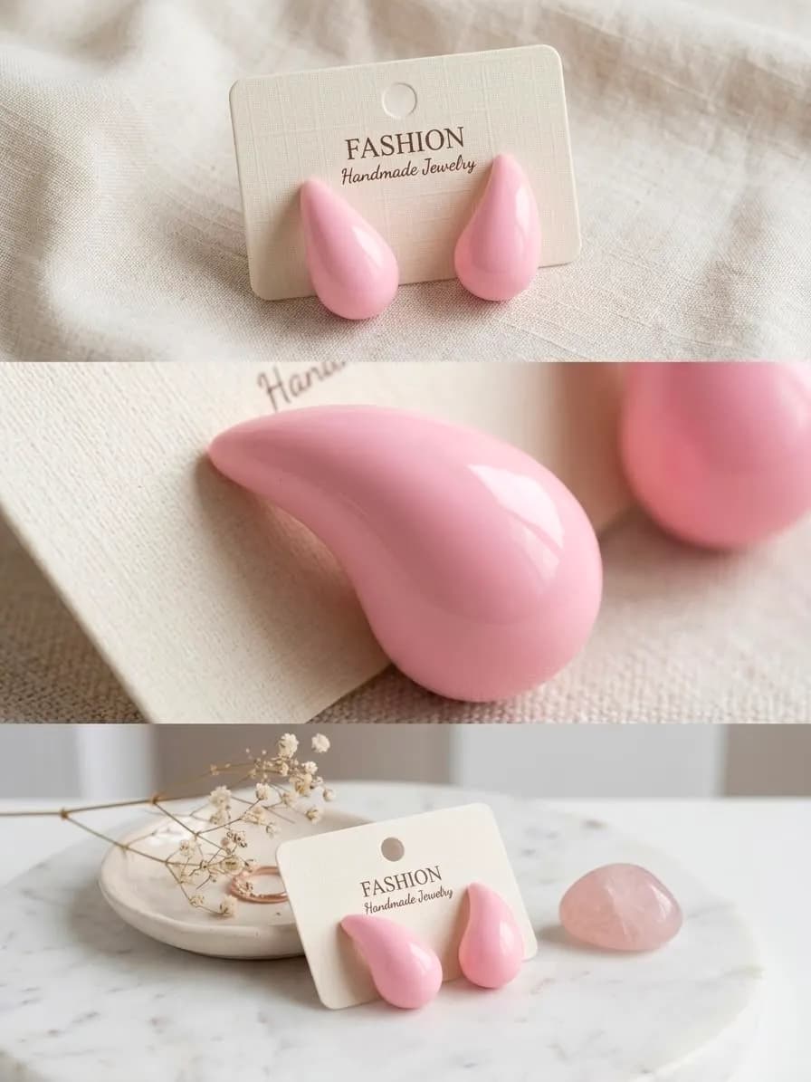 Chic Pink Teardrop Stud Earrings – Glossy Finish