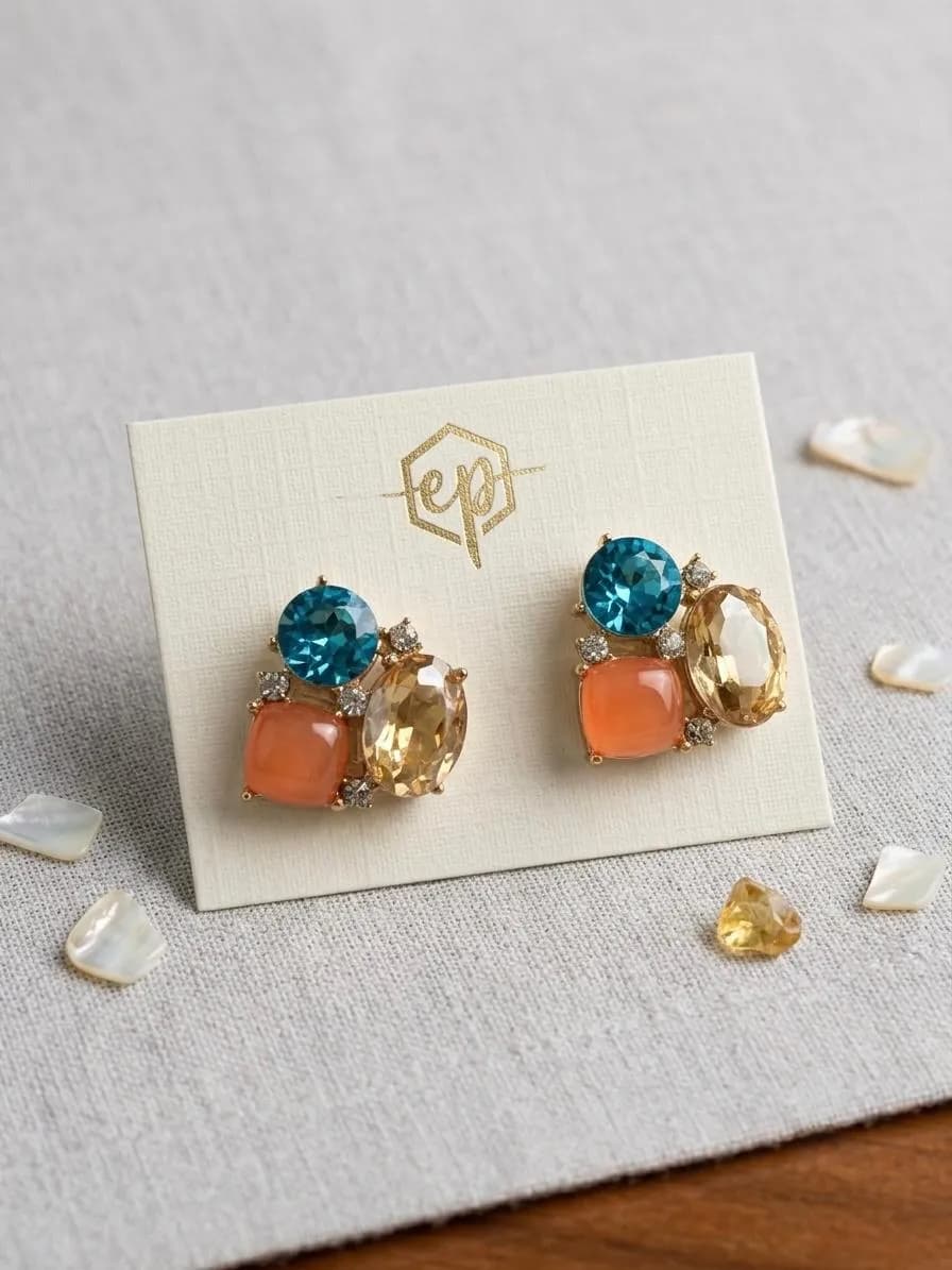 Vibrant Multicolor Crystal Cluster Stud Earrings