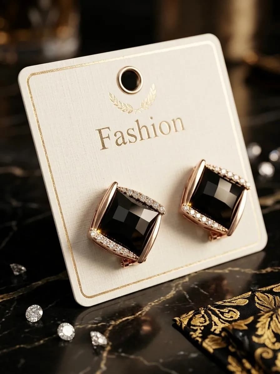 Elegant Black & Rose Gold Square Earrings - Glamorous Look