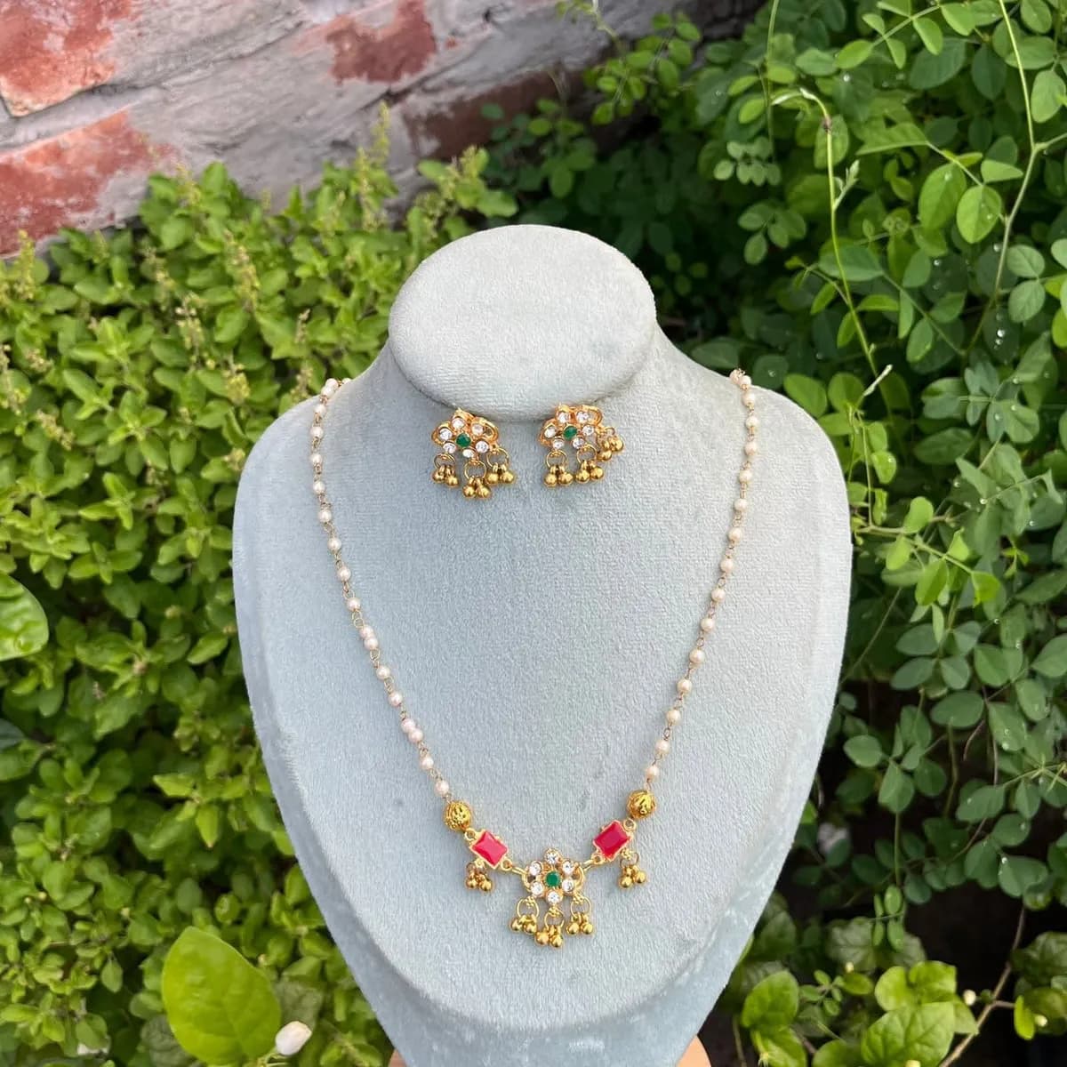 Delicate Pearl Chain Necklace & Earring Set