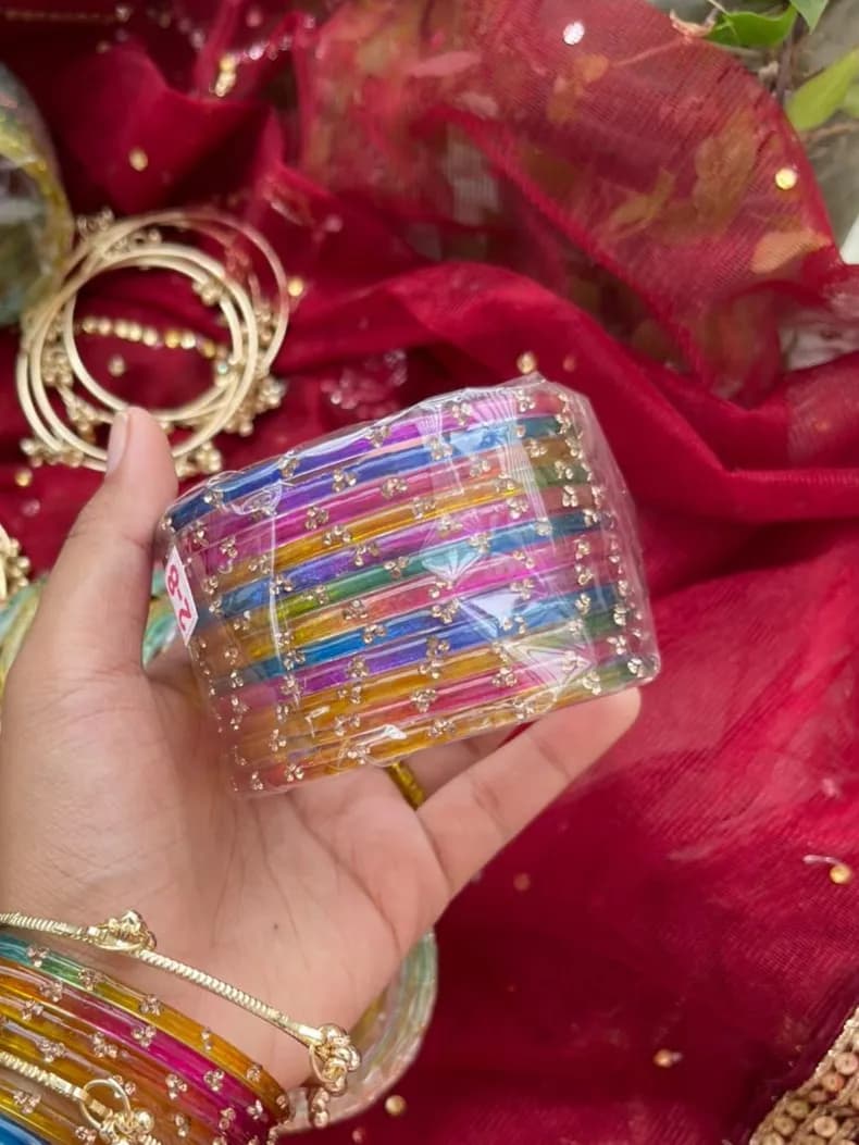 Authentic Indian "3 Stone" Multi-Colored Churi (12-Piece Set)